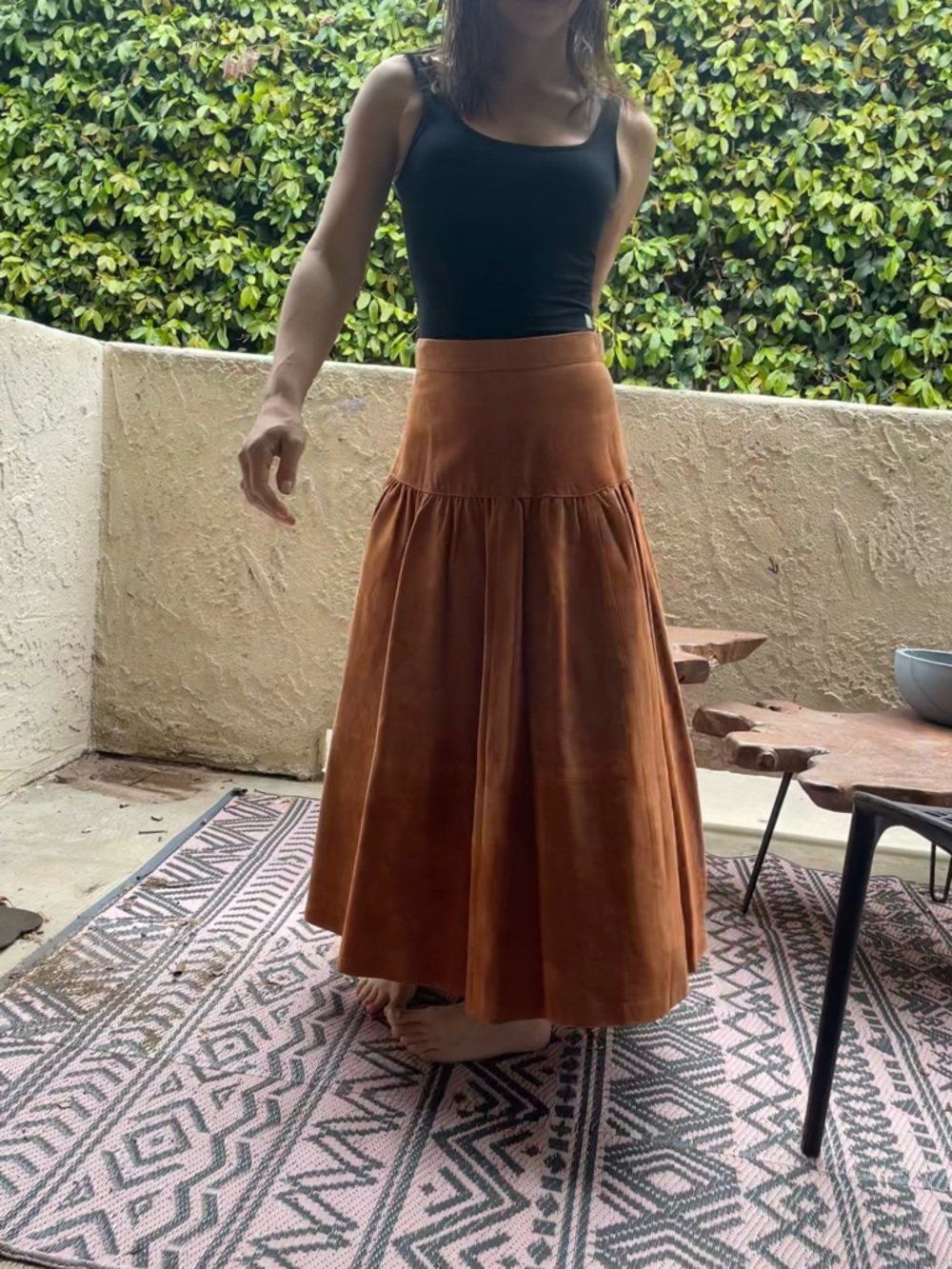 Women's Suede Tiered Maxi Skirt in Rust